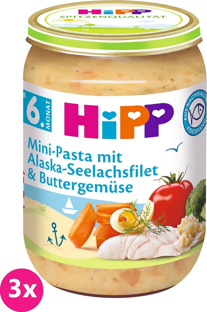 3x HIPP Mini těstoviny s aljašskou treskou v máslové zelenině (6m+) 190 g - obrázek 1
