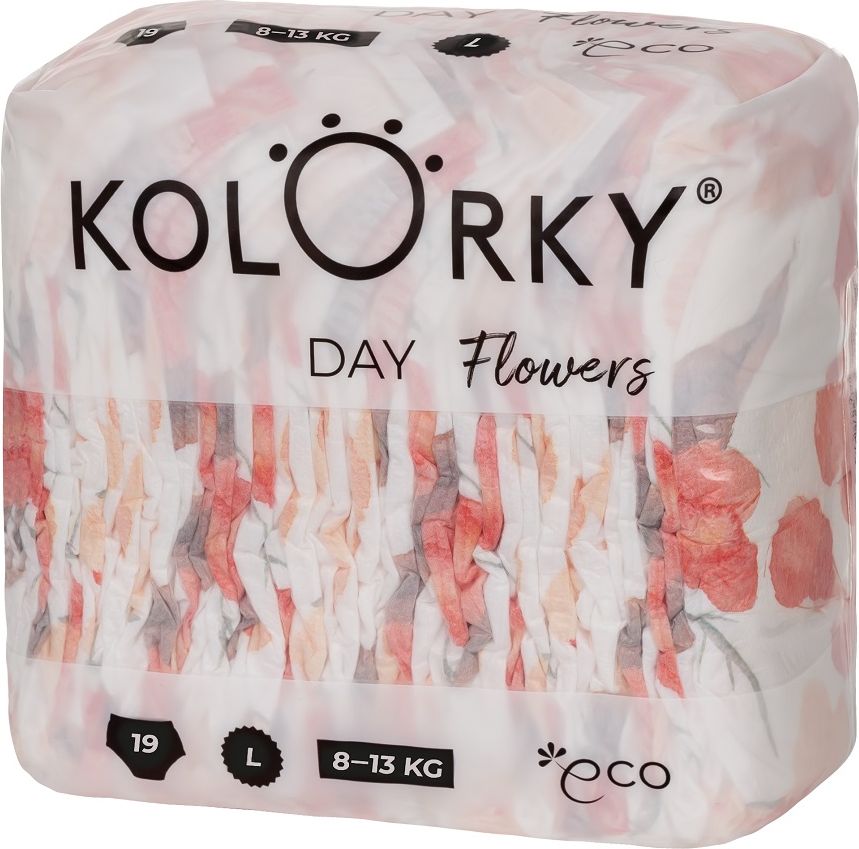 KOLORKY DAY - květy - L (8-13 kg) - 19 ks - jednorázové eko plenky - obrázek 1