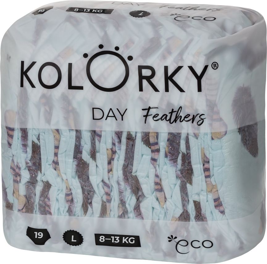 KOLORKY DAY - peří - L (8-13 kg) - 19 ks - jednorázové eko plenky - obrázek 1