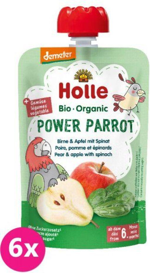 6x HOLLE Power Parrot Bio pyré hruška jablko špenát 100 g (6+) - obrázek 1