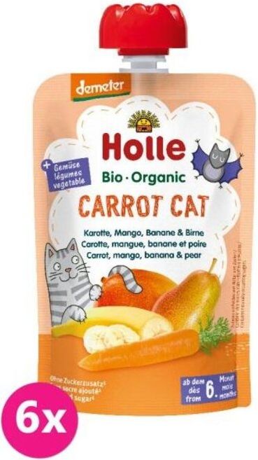 6x HOLLE Carrot Cat Bio pyré mrkev mango banán hruška 100 g (6+) - obrázek 1