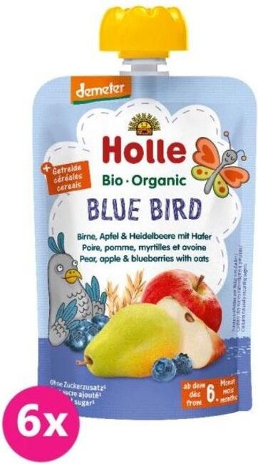 6x HOLLE Blue Bird Bio pyré hruška jablko borůvky vločky 100 g (6+) - obrázek 1