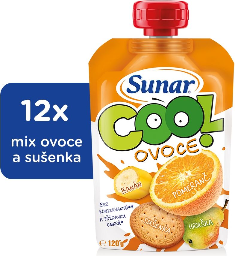 12x SUNÁREK Cool ovoce Pomeranč, banán, sušenka (120g) - ovocný příkrm - obrázek 1