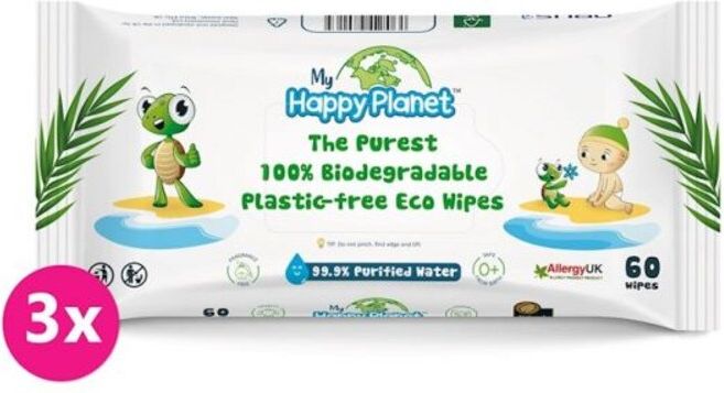 3x MY HAPPY PLANET 100% BIO odbouratelné vlhčené ubrousky 60 ks - obrázek 1