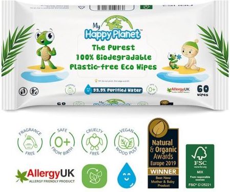 3x MY HAPPY PLANET 100% BIO odbouratelné vlhčené ubrousky 60 ks - obrázek 2