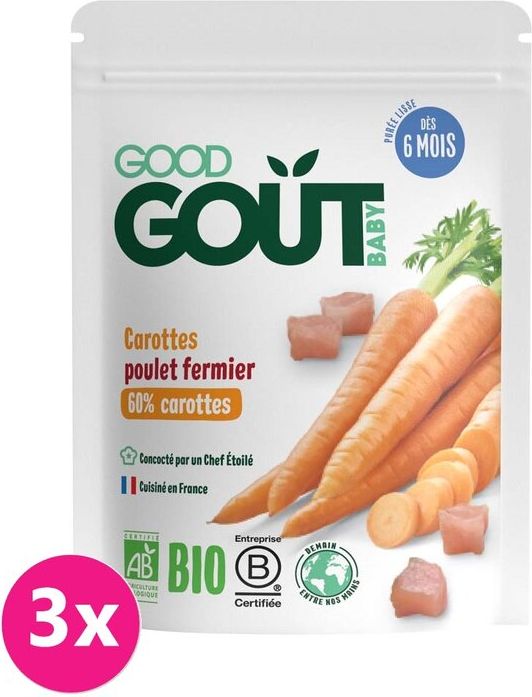 GOOD GOUT BIO Mrkev s farmářským kuřátkem 3x190 g - obrázek 1
