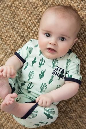 DIRKJE Overal krátký rukáv C-SO SUNNY CACTUS 56 Mint-Navy - obrázek 4