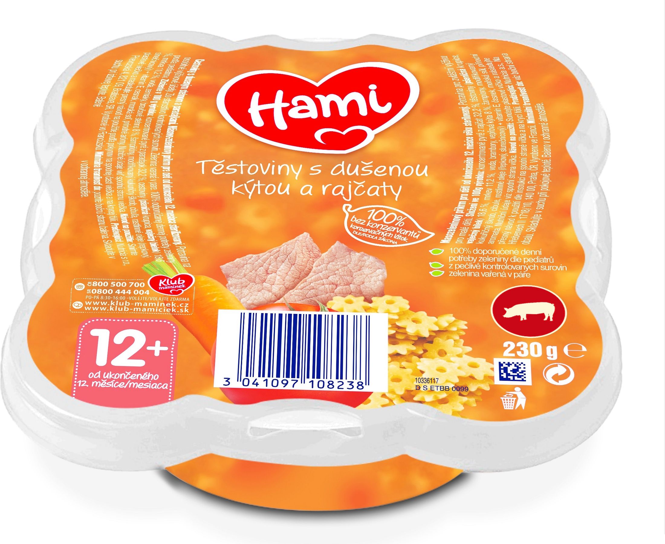 HAMI Malý Gurmán: Těstoviny s dušenou kýtou a rajčaty (230 g) - obrázek 1