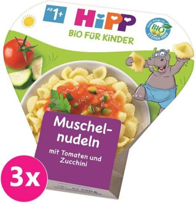 3x HiPP Dětské těstoviny BIO s rajčaty a cuketou (250 g) - obrázek 1