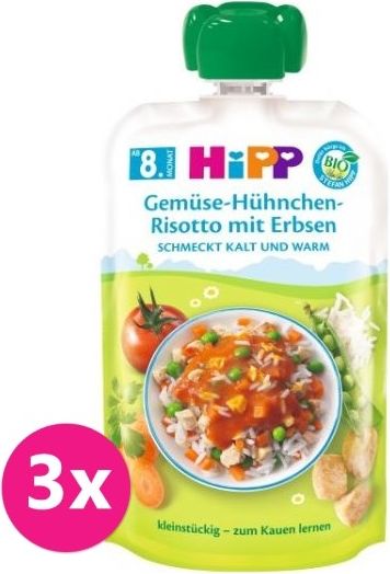 3 x HiPP BIO Zeleninové rizoto, kuřecí maso, hrášek od uk. 7. měsíce, 130 g - obrázek 1