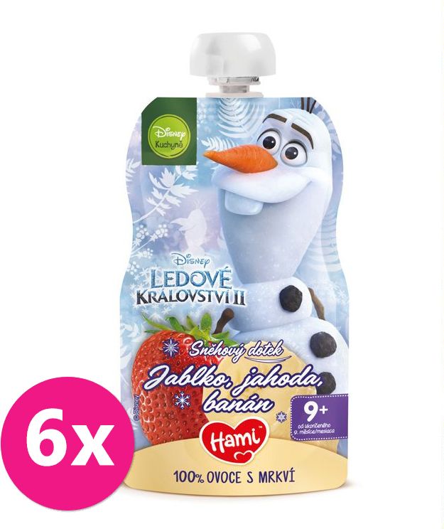 6 x HAMI Disney Frozen Olaf ovocnozeleninová kapsička Jablko, Jahoda, Banán 110 g, 9+ - obrázek 1
