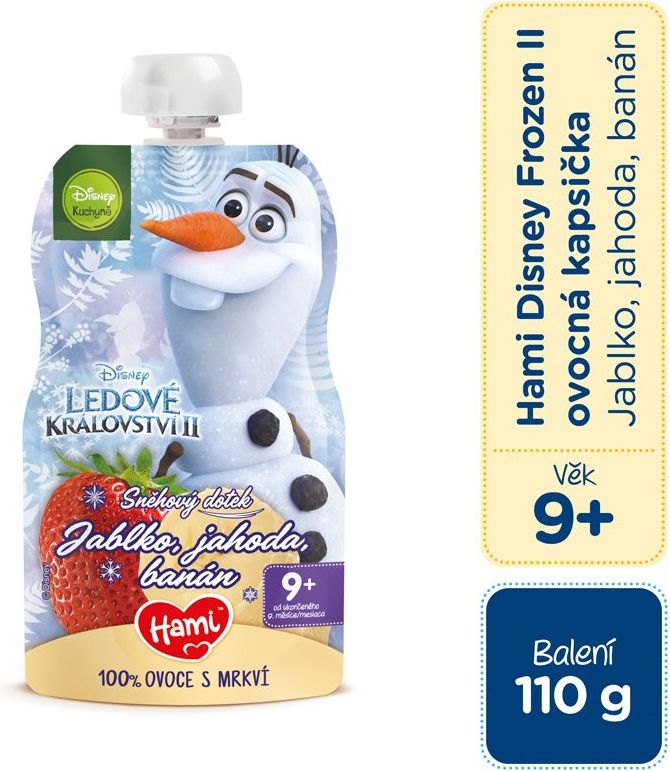6 x HAMI Disney Frozen Olaf ovocnozeleninová kapsička Jablko, Jahoda, Banán 110 g, 9+ - obrázek 2