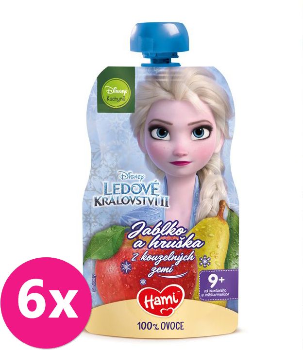 6x HAMI Disney Frozen Elsa ovocná kapsička Jablko a Hruška 110 g, 9+ - obrázek 1