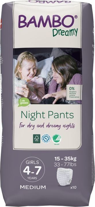 BAMBO Dreamy Night Pants Girl 4-7 let, 10 ks, pro 15-35 kg - obrázek 1
