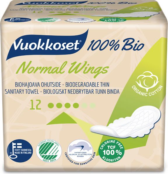 VUOKKOSET 100% Bio Normal Wings Thin (12 ks) – dámské vložky - obrázek 1