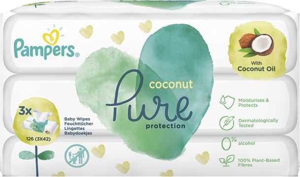 PAMPERS Dětské Čisticí Ubrousky Coconut Pure 126ks (3x42) - obrázek 1