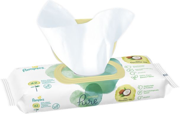 PAMPERS Dětské Čisticí Ubrousky Coconut Pure 126ks (3x42) - obrázek 2