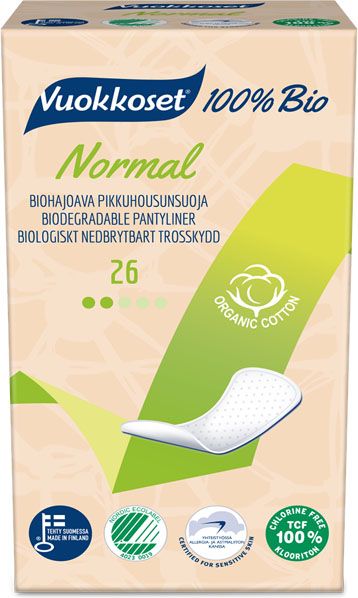 VUOKKOSET 100% Bio Normal Pantyliner (26 ks) – dámské slipové vložky - obrázek 1