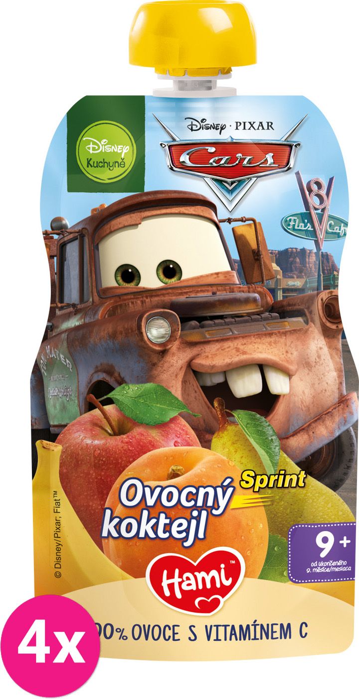 4x HAMI Disney Cars ovocná kapsička Sprint Ovocný koktejl 110 g, 9+ - obrázek 1