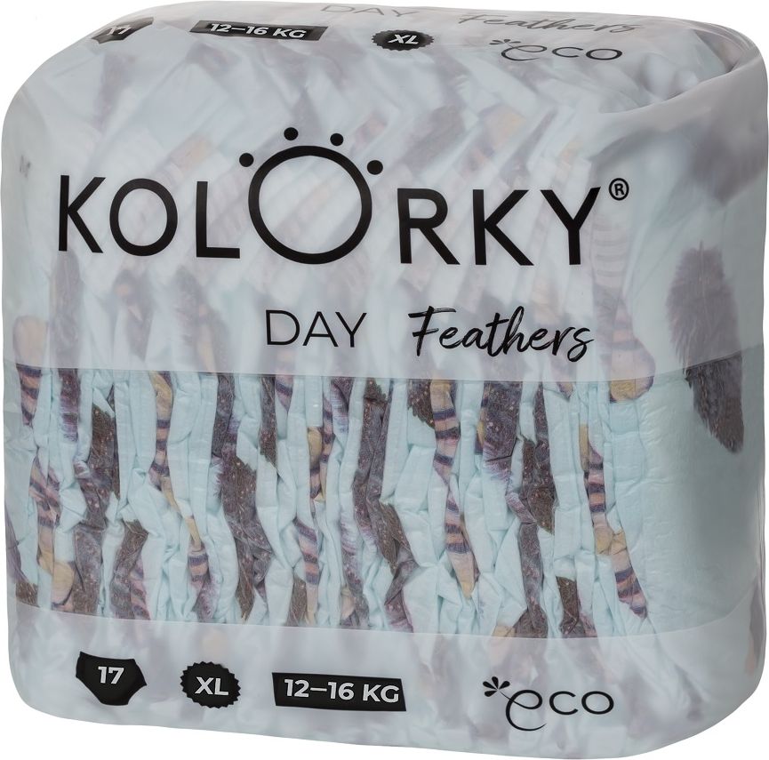 KOLORKY DAY - peří - XL (12-16 kg) - 17 ks - jednorázové eko plenky - obrázek 1