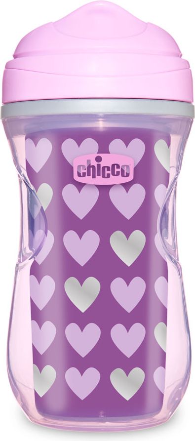 CHICCO Hrneček Aktivní termo s hubičkou 200 ml, fialové srdíčka 14 m+ - obrázek 1