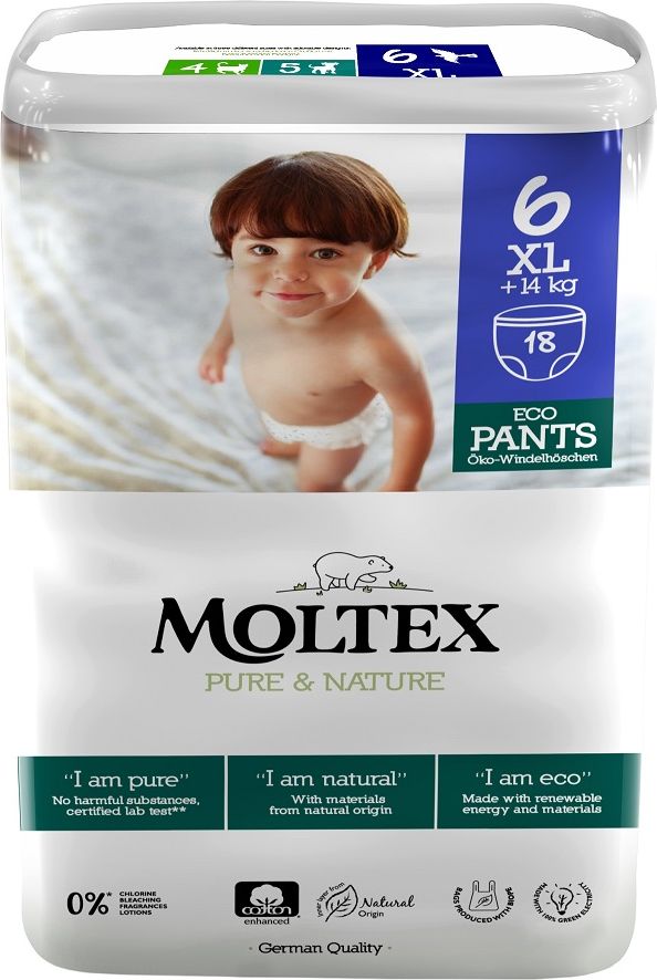 MOLTEX Pure & Nature natahovací plenkové kalhotky XL +14 kg (18 ks) - obrázek 1