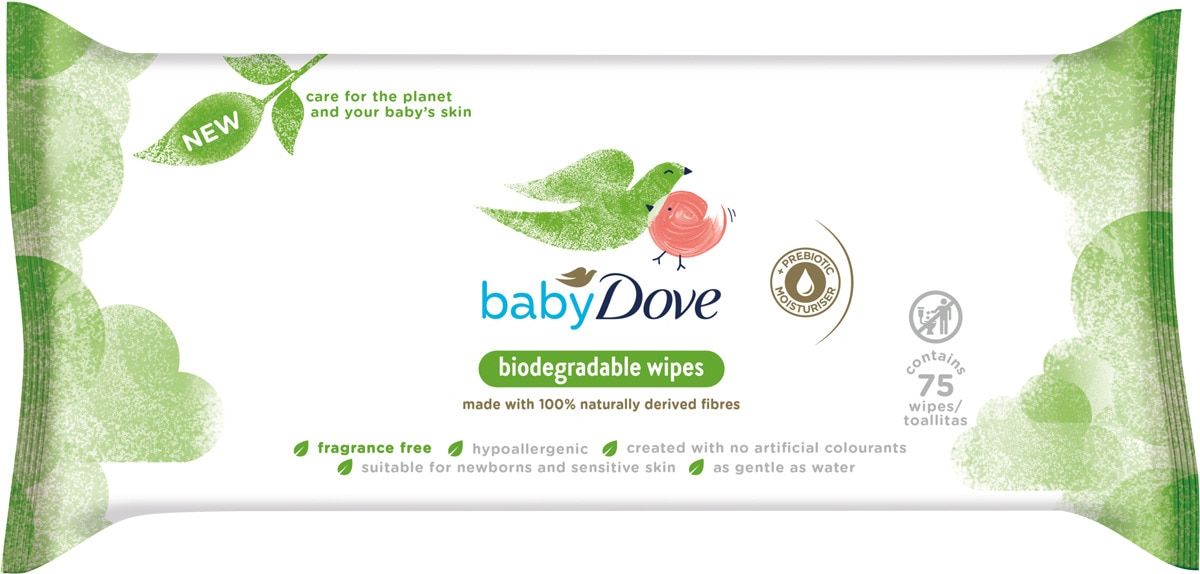 Dove Rozložitelné vlhčené ubrousky pro děti Baby (Biodegradableipes) 75 ks - obrázek 1