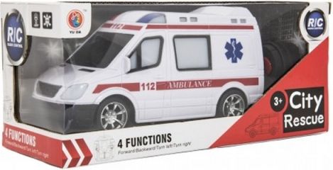 Auto RC ambulance plast 20cm na dálkové ovládání na baterie se světlem v krabici 28x13x11cm - obrázek 1