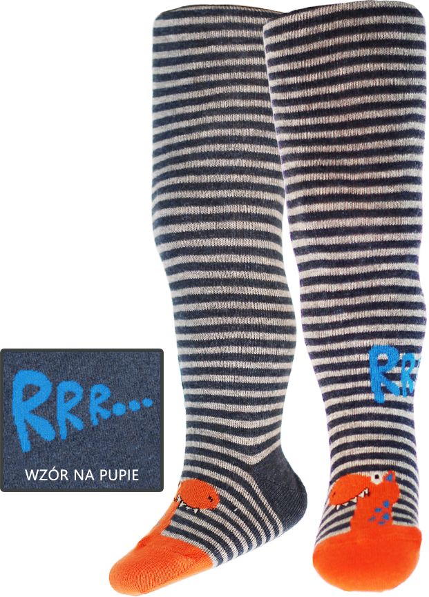Kojenecké vzorované punčocháče WOLA DINO, PROUŽKY šedooranžové Velikost: 62-74 - obrázek 2