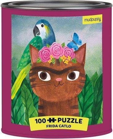 MUDPUPPY Puzzle v plechovce Artsy Cats: Frida Catlo 100 dílků - obrázek 1