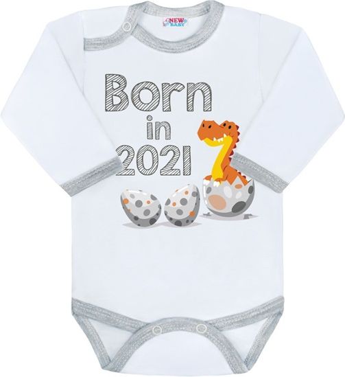 NEW BABY | Nezařazeno | Body s potiskem New Baby Born in 2021 šedo-bílé | Šedá | 56 (0-3m) - obrázek 1