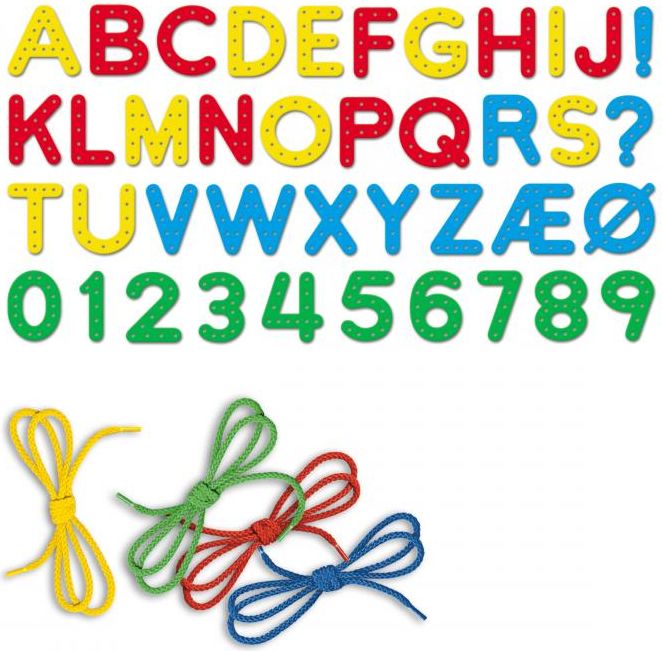 Quercetti Lacing ABC + 123 alphabets and numbers – provlékací souprava s písankou a omalovánkami - obrázek 1