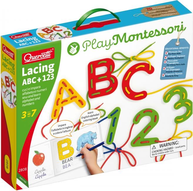 Quercetti Lacing ABC + 123 alphabets and numbers – provlékací souprava s písankou a omalovánkami - obrázek 4