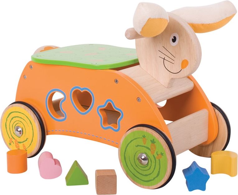 Bigjigs Toys Bigjigs Baby Dřevěný motorický vozík zajíc - obrázek 1