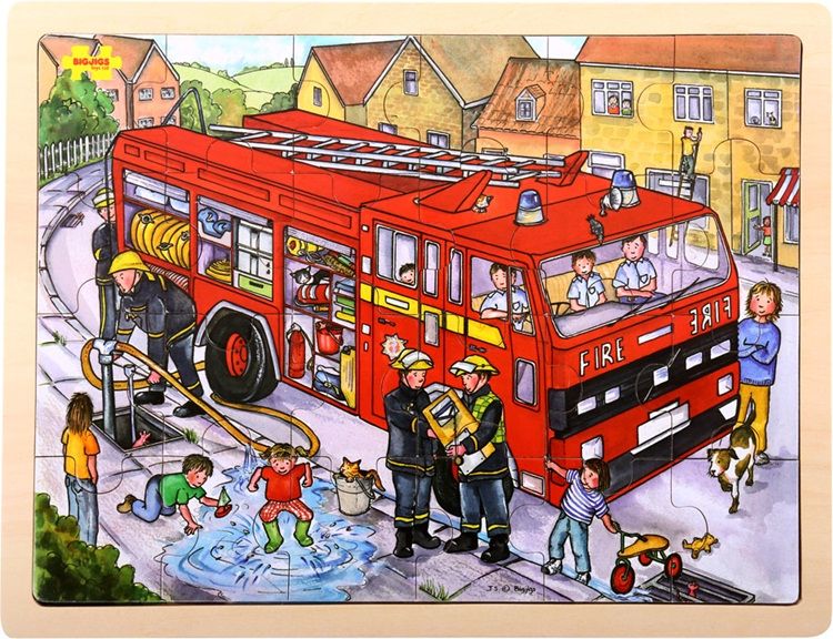 Bigjigs Toys Dřevěné puzzle hasiči 24 dílků - obrázek 1