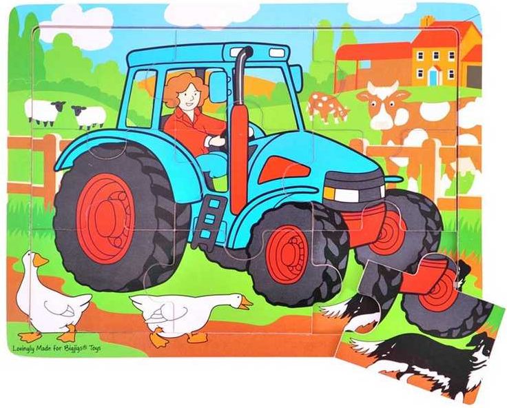 Bigjigs Toys Dřevěné puzzle traktor 9 dílků - obrázek 1