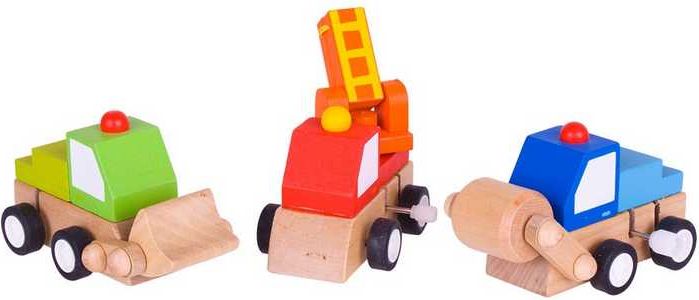 Bigjigs Toys Dřevěná barevná autíčka na natahování - obrázek 1