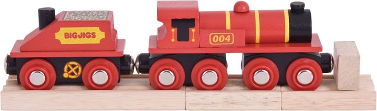 Bigjigs Rail Červená lokomotiva s tendrem + 3 koleje - obrázek 1