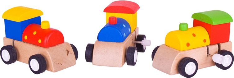 Bigjigs Toys Dřevěná barevná mašinka na natahování 1ks - obrázek 1