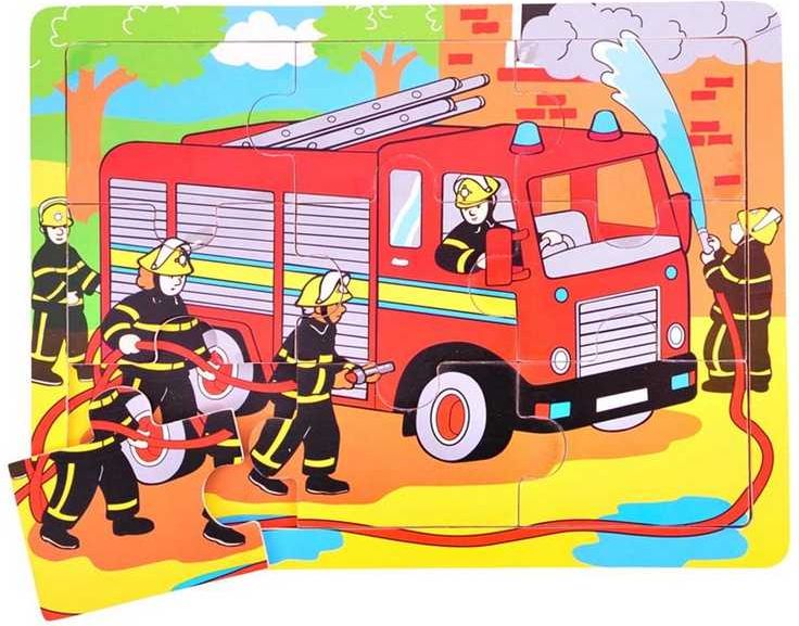 Bigjigs Toys Dřevěné puzzle hasiči 9 dílků - obrázek 1