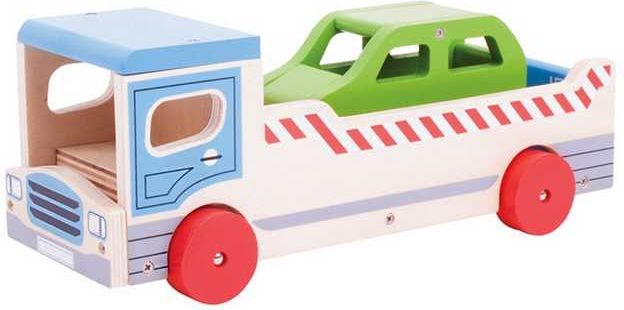 Bigjigs Toys Dřevěné odtahové auto s osobním autem - obrázek 1