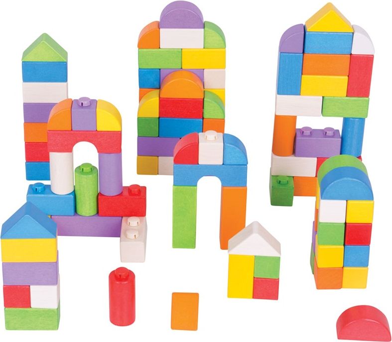 Bigjigs Toys Bigjigs Baby Dřevěné kostky barevný set 100 kusů - obrázek 1
