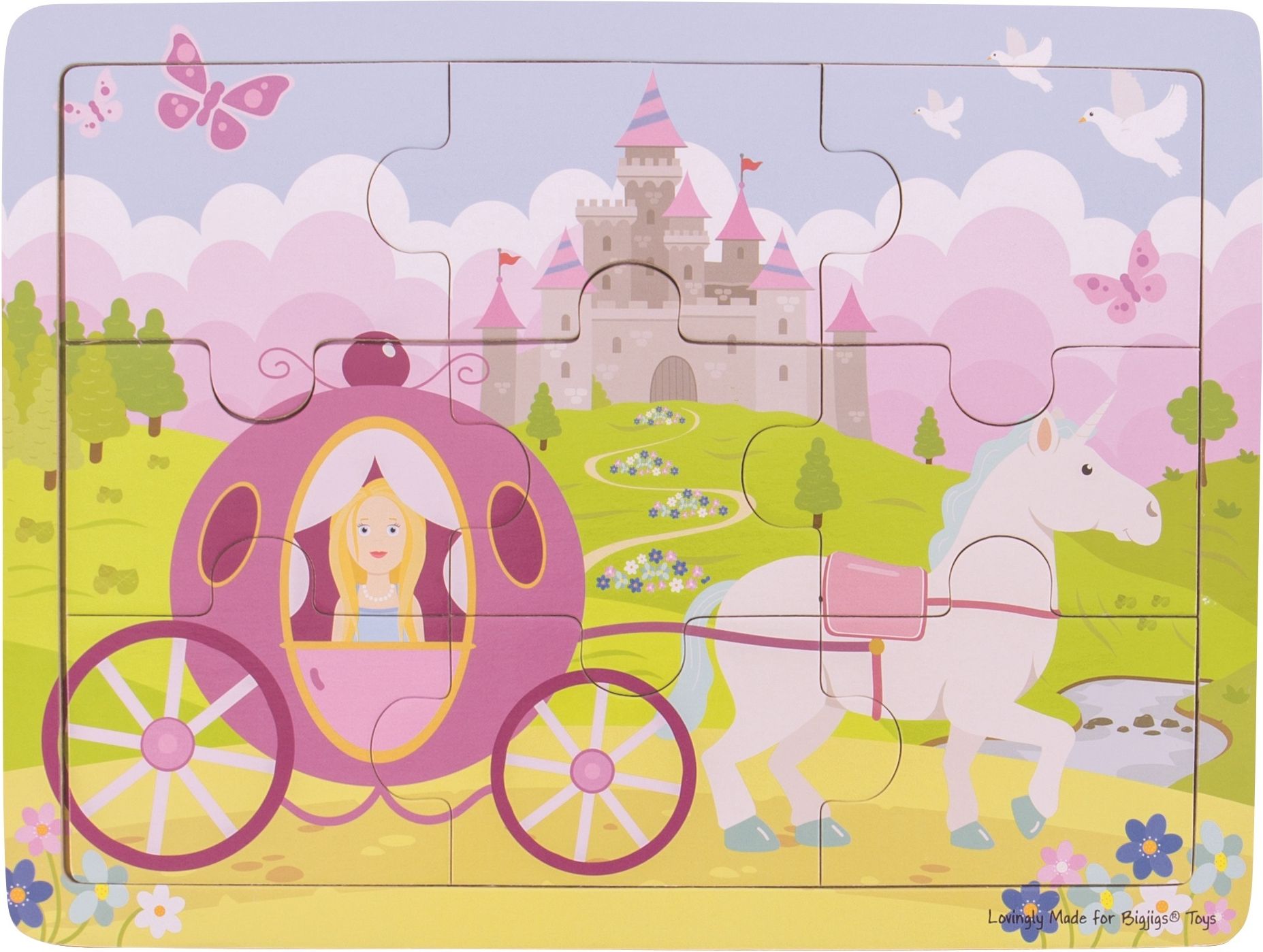 Bigjigs Toys Dřevěné puzzle princezna s kočárem - obrázek 1