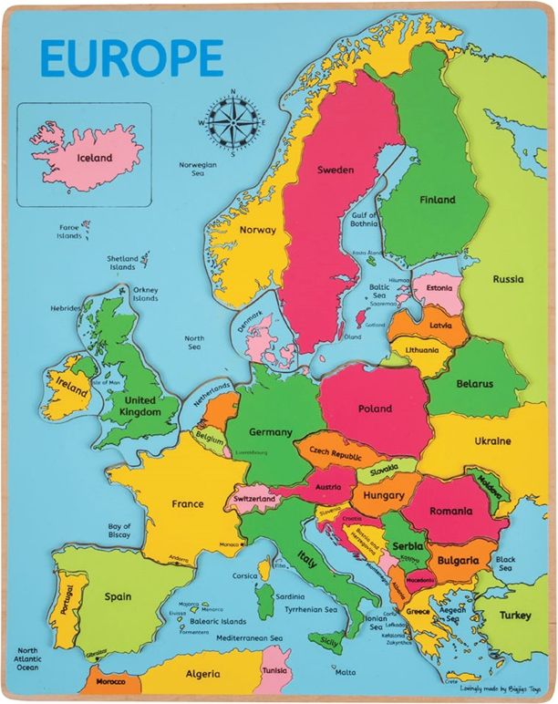 Bigjigs Toys Dřevěné puzzle mapa Evropy 25dílků - obrázek 1