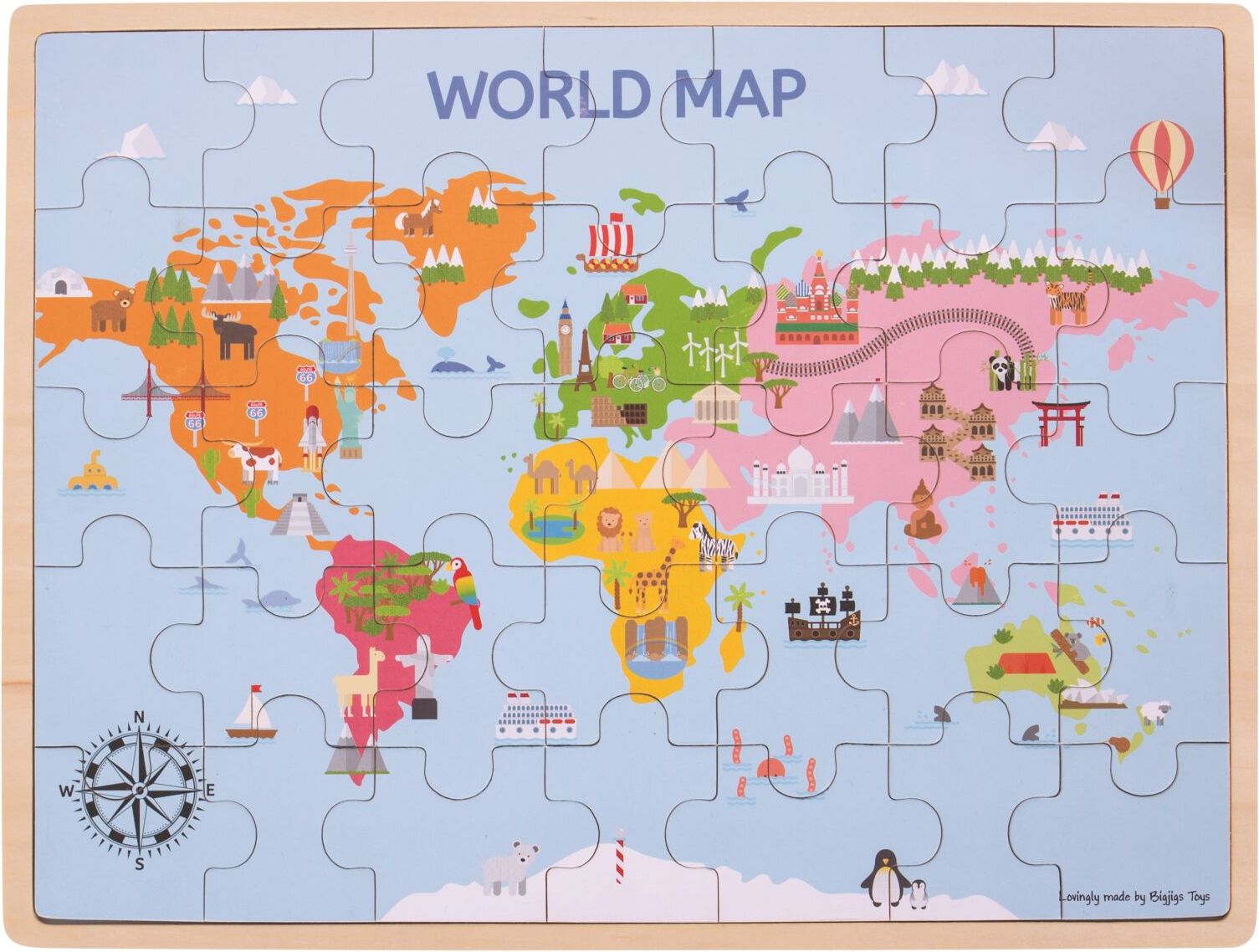 Bigjigs Toys Dřevěná puzzle mapa světa - obrázek 1