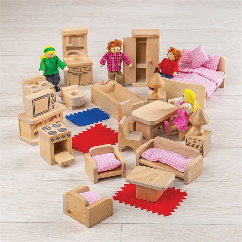 Bigjigs Toys Sada nábytku do domečku a postaviček rodiny - obrázek 1