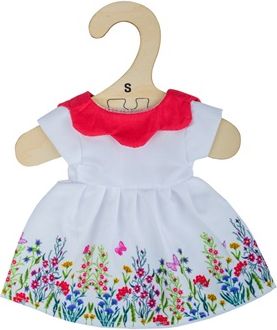 Bigjigs Toys Bílé květinové šaty s červeným límečkem pro panenku 28 cm - obrázek 1