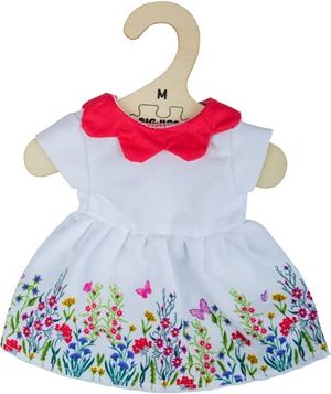 Bigjigs Toys Bílé květinové šaty s červeným límečkem pro panenku 34 cm - obrázek 1