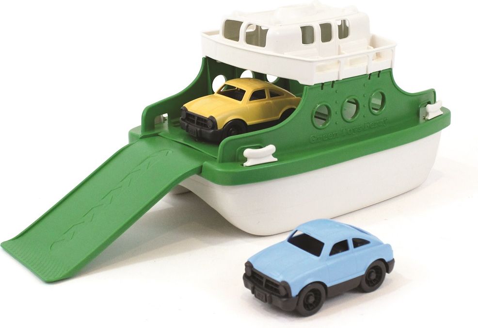 Green Toys Trajekt s auty zeleno - bílý se dvěmi autíčky - obrázek 1