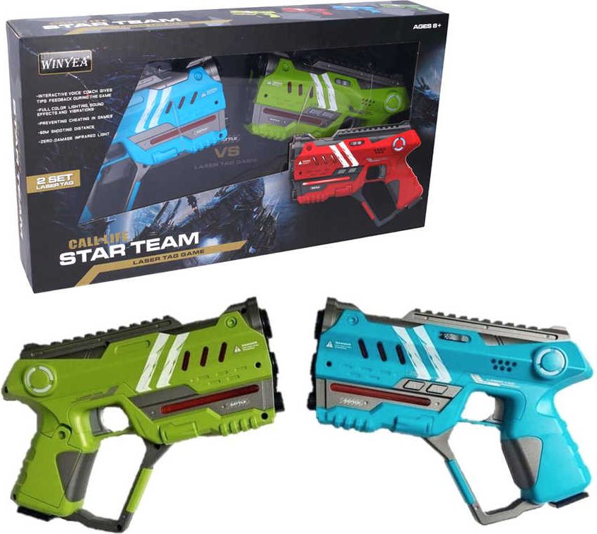 Dudlu Hra Laser pro dva pistole zelená + modrá na baterie Světlo Zvuk plast - obrázek 1